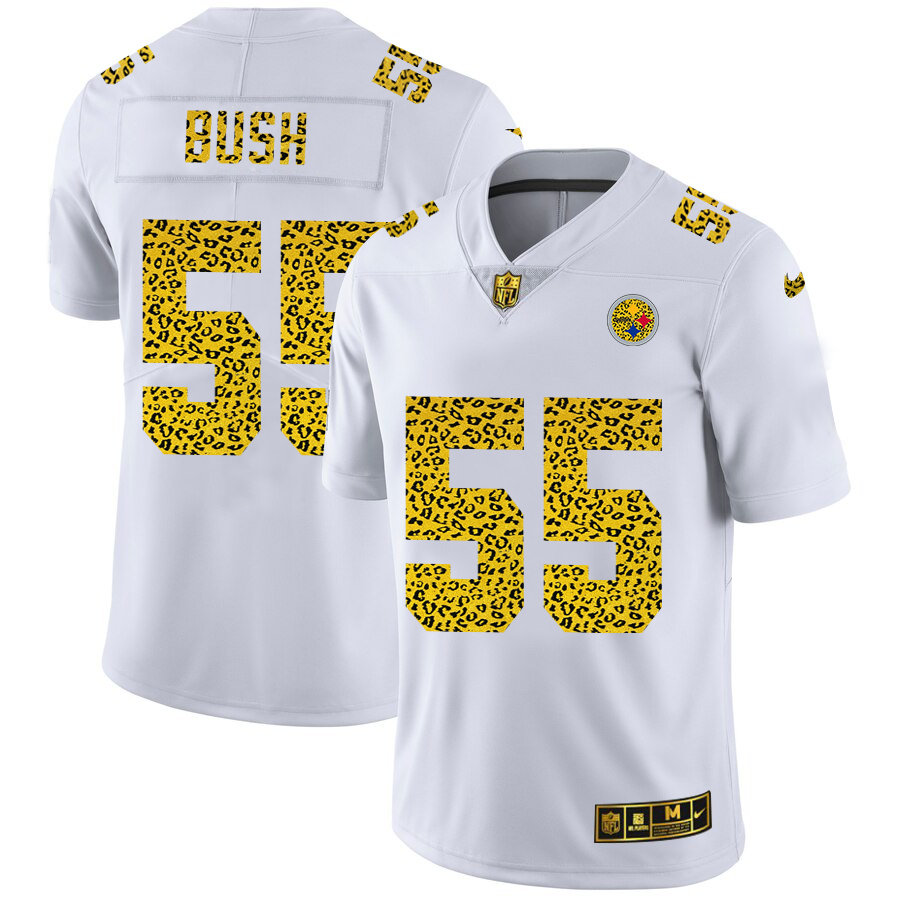 Pittsburgh Steelers #55 Devin Bush Men Nike Flocked Leopard Print Vapor Limited NFL Jersey White
